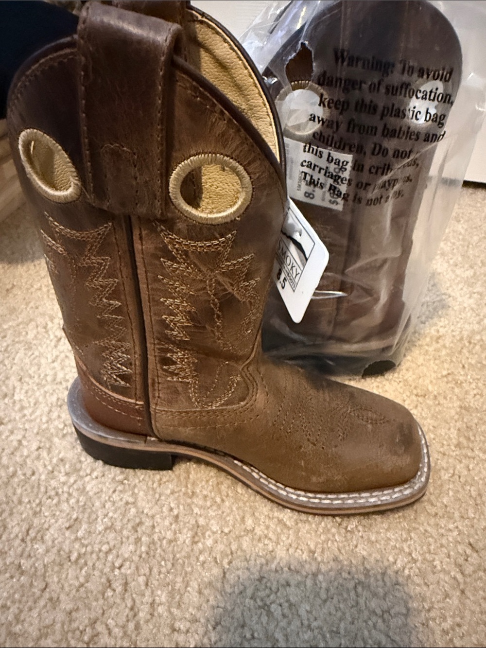 NWT Toddler Boy Smoky Mountain Boots Brown Leather Western Boot - Size 8.5